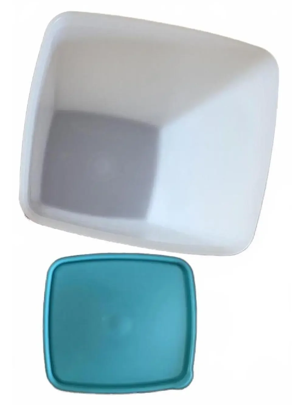 Vintage Tupperware Square Round Container Blue Lid Frosted